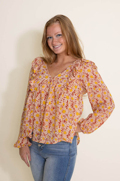 Simply Southern Womens Flower Tie Top Blouse for Women in Orange