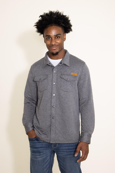 Simply Southern Mens Clothing Quilted Button Down Shacket for Men in Pavement