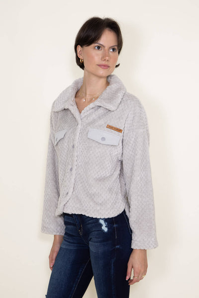 Simply Southern Soft Cropped Shacket for Women in Grey