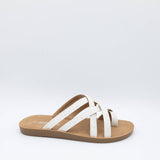 Soda Step Up Strappy Rhinestone Slides for Women in Pearl White