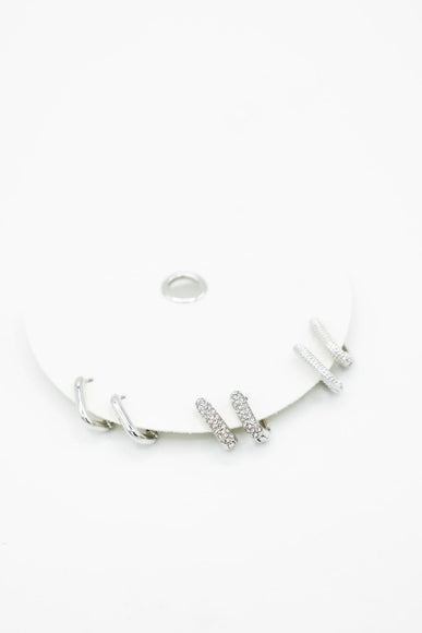 Three Pair Oval Huggie Earrings in Silver