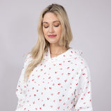 1897 Active Embroidered All Over Print Cherry & Bows Hoodie for Women in Ivory