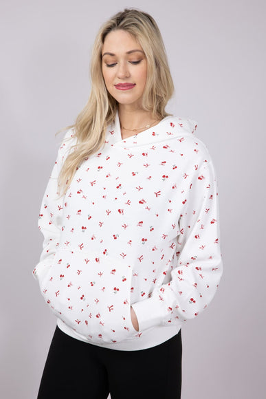 1897 Active Embroidered All Over Print Cherry & Bows Hoodie for Women in Ivory