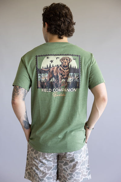 Burlebo Duck Dog Stamp T-Shirt for Men in Heather Olive