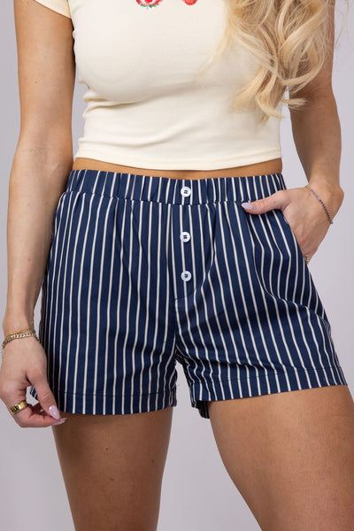 Bailey Rose Stripe Boxer Shorts for Women in Navy