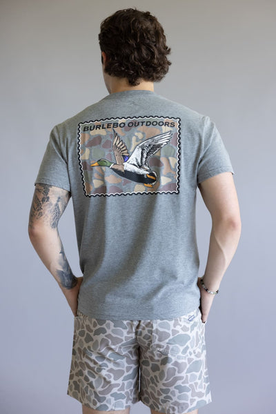Burlebo Mallard Duck Stamp T-Shirt for Men in Heather Black