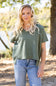 Textured V-Neck Seam Detail Top for Women in Olive