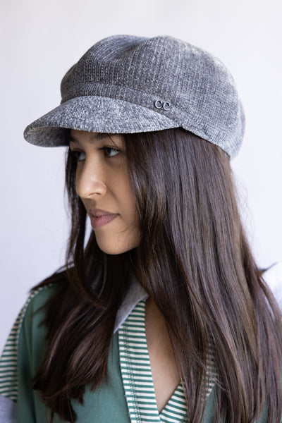 C.C. Newsboy Knitted Cap for Women in Grey