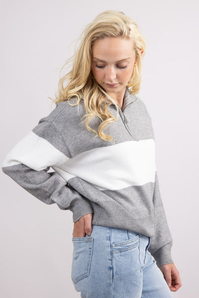 Elan Quarter Zip Sweater for Women in Grey