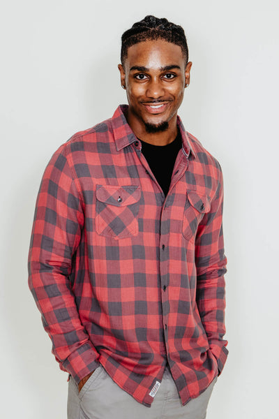Flag & Anthem Belhaven Double Layer Plaid Shirt for Men in Red Black