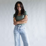 Flying Monkey High-Rise Drawstring Wide Leg Jeans for Women