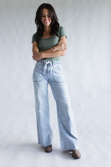 Flying Monkey High-Rise Drawstring Wide Leg Jeans for Women