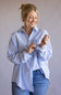 Gingham Oversized Button Up Shirt for Women in Light Blue