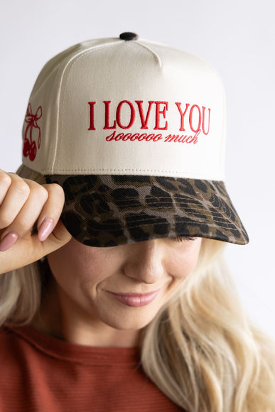 I Love You Sooo Much Trucker Hat for Women in Leopard/Tan