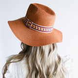 Straw Wide Brim Hat with Band for Women in Rust