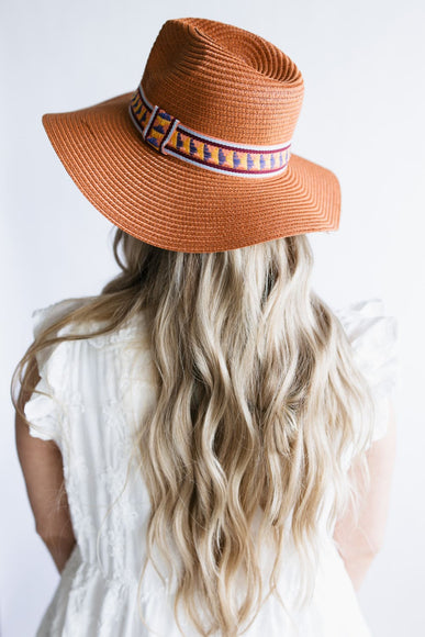 Straw Wide Brim Hat with Band for Women in Rust