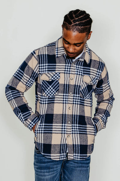 1897 Original Flannel Shacket for Men in Blue/Tan