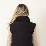Love Tree Cropped Reversible Puffer Vest for Women in Black/Beige