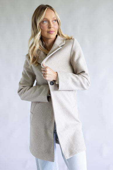 Love Tree One Button Long Coat for Women in Oatmeal