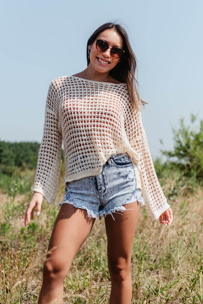 Miracle Clothing Crochet Sweater for Women in Beige | F118-BEIGE