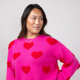 Miracle Multi Heart Sweater for Women in Hot Pink/Red