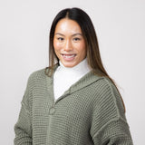 Miracle Textured Hooded Zip Sweater for Women in Sage