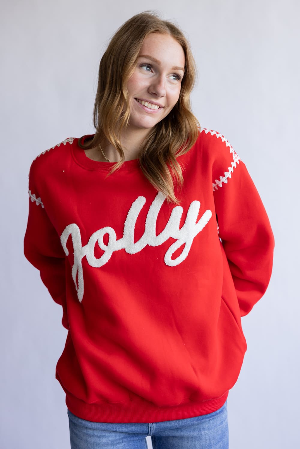 Jolly Embroidered Sweatshirt for Women in Red | IKT300293-04-RED