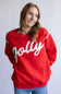 Jolly Embroidered Sweatshirt for Women in Red