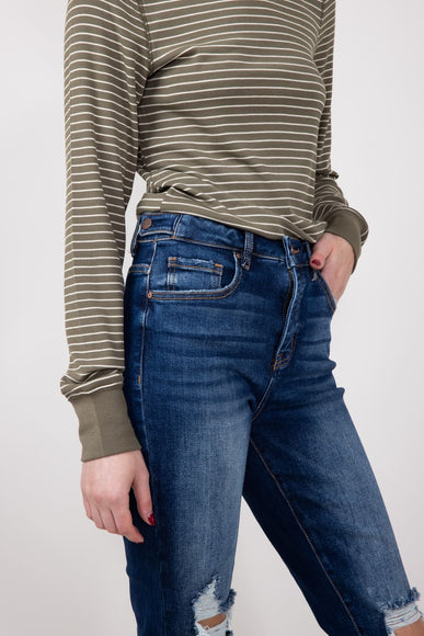 Risen Dark Wash High Rise Distressed Skinny Jeans for Women