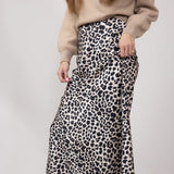 Satin Leopard Print Midi Skirt for Women in Animal Print