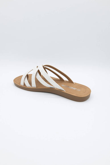 Soda Step Up Strappy Rhinestone Slides for Women in Pearl White