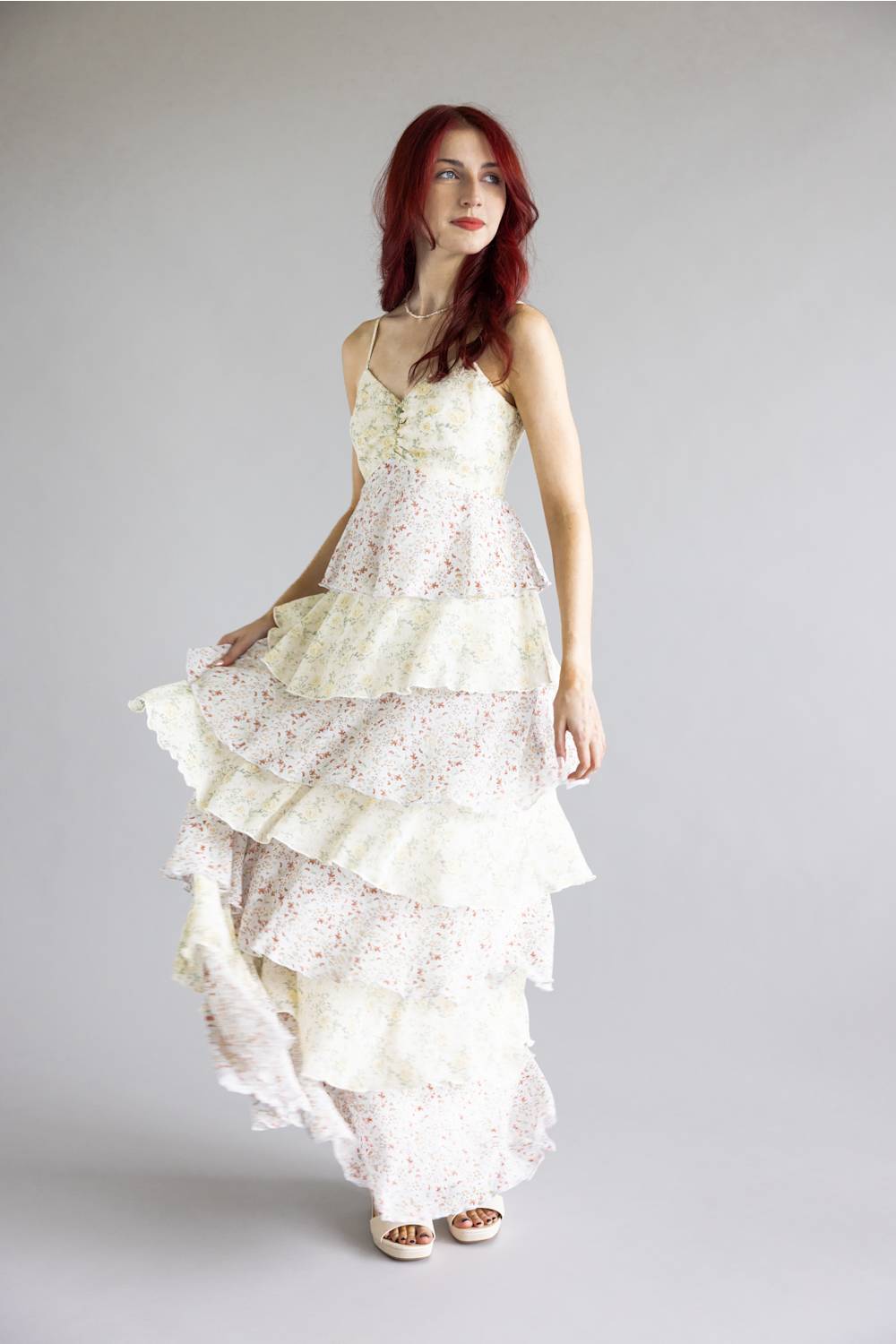 Tiered Floral Ruffle Maxi Dress for Women in Green Multi at Glik's , L Tiered Floral Ruffle Maxi Dress for Women in Green Multi at Glik's , L