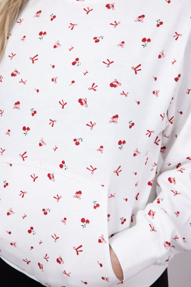 1897 Active Embroidered All Over Print Cherry & Bows Hoodie for Women in Ivory