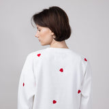 1897 Active Embroidered Hearts Fleece Crewneck for Women in Ivory Red
