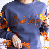 1897 Active Thankful Graphic Fleece Sweatshirt for Women in Blue
