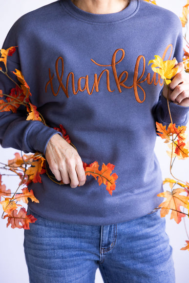 1897 Active Thankful Graphic Fleece Sweatshirt for Women in Blue