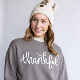 1897 Active Thankful Embroidered Fleece Sweatshirt for Women in Fossil