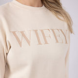 1897 Active Embroidered Wifey Fleece Sweatshirt for Women in Cream