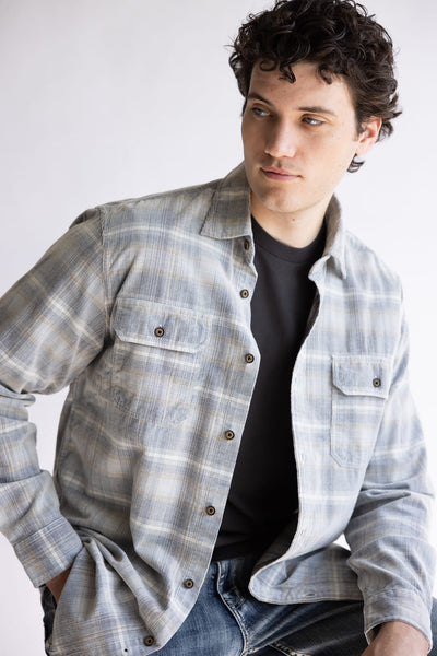 1897 Corduroy Plaid Flannel for Men in Light Blue | FW10080GL-ECRU BLUE GOLD PLAID
