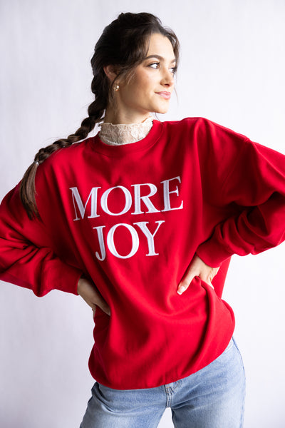1897 Active More Joy Embroidered Fleece Sweatshirt for Women in Red