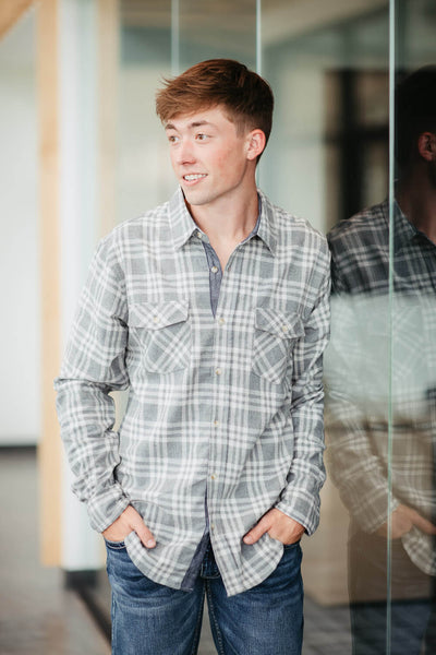 1897 Original Plaid Woven Button Down Shirt for Men in Grey/White