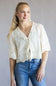 Embroidered Tie Front Top for Women in Ivory