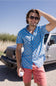 USA Flag Pattern Button Down Shirt for Men in Blue.