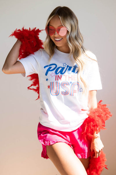 Party In the USA Graphic T-Shirt for Women in White