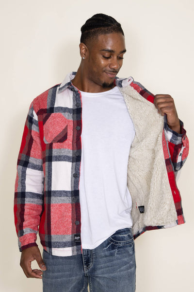Brooklyn Cloth Sherpa Lined Flannel Shacket for Men in Red
