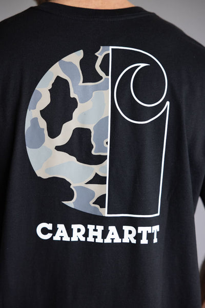 Carhartt Relaxed Fit Lightweight Camo Logo Pocket Graphic T-Shirt for Men in Black