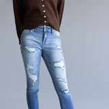 Cello Distressed Fray Ankle Cropped Skinny Jeans for Women