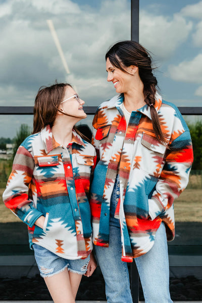 Polar Fleece Shacket for Women in Red Aztec