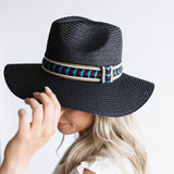 Straw Wide Brim Hat with Band for Women in Black