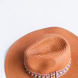 Straw Wide Brim Hat with Band for Women in Rust